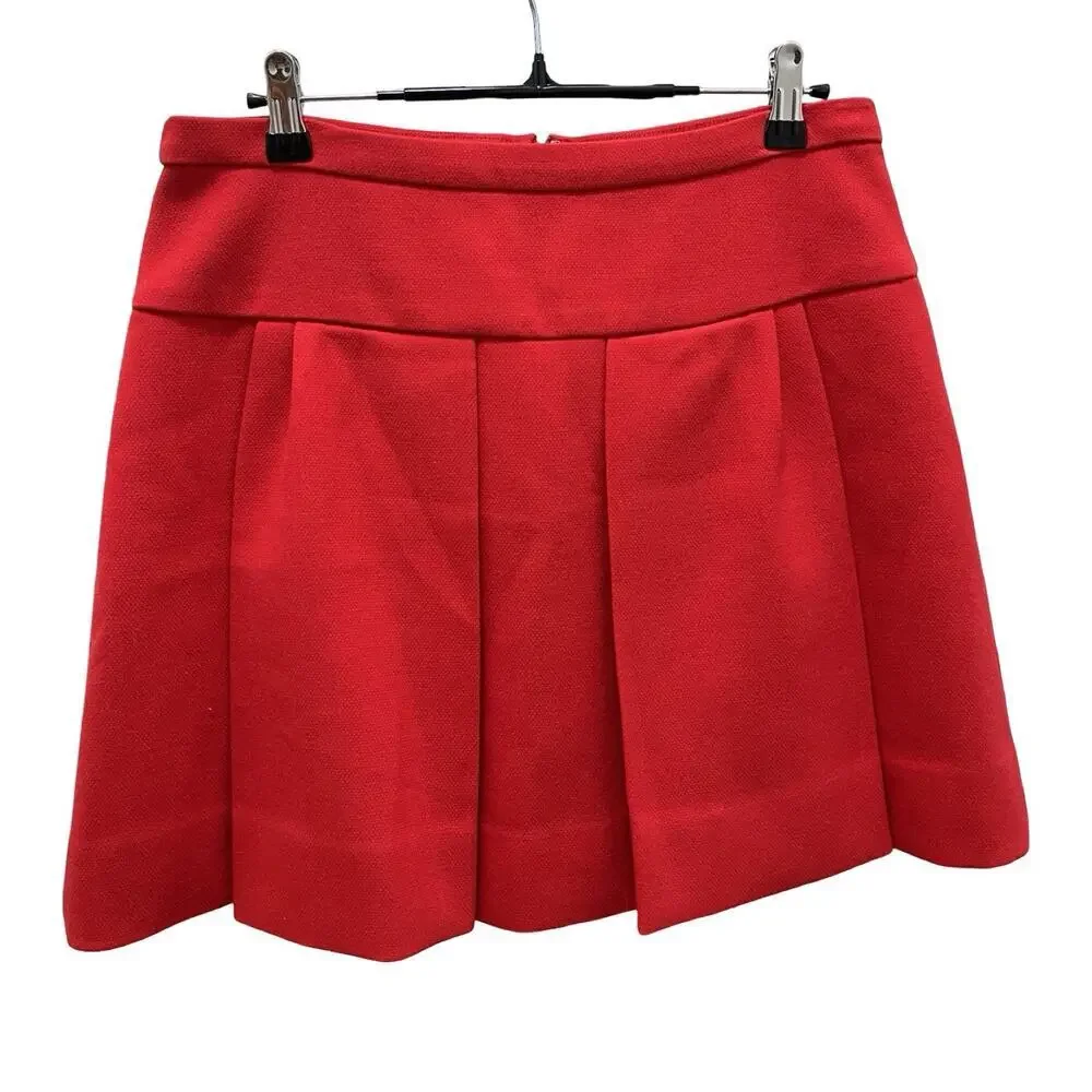 J Crew Box Pleat A Line Mini Skirt Size‎ 6 Red Preppy Holiday Christmas NWT